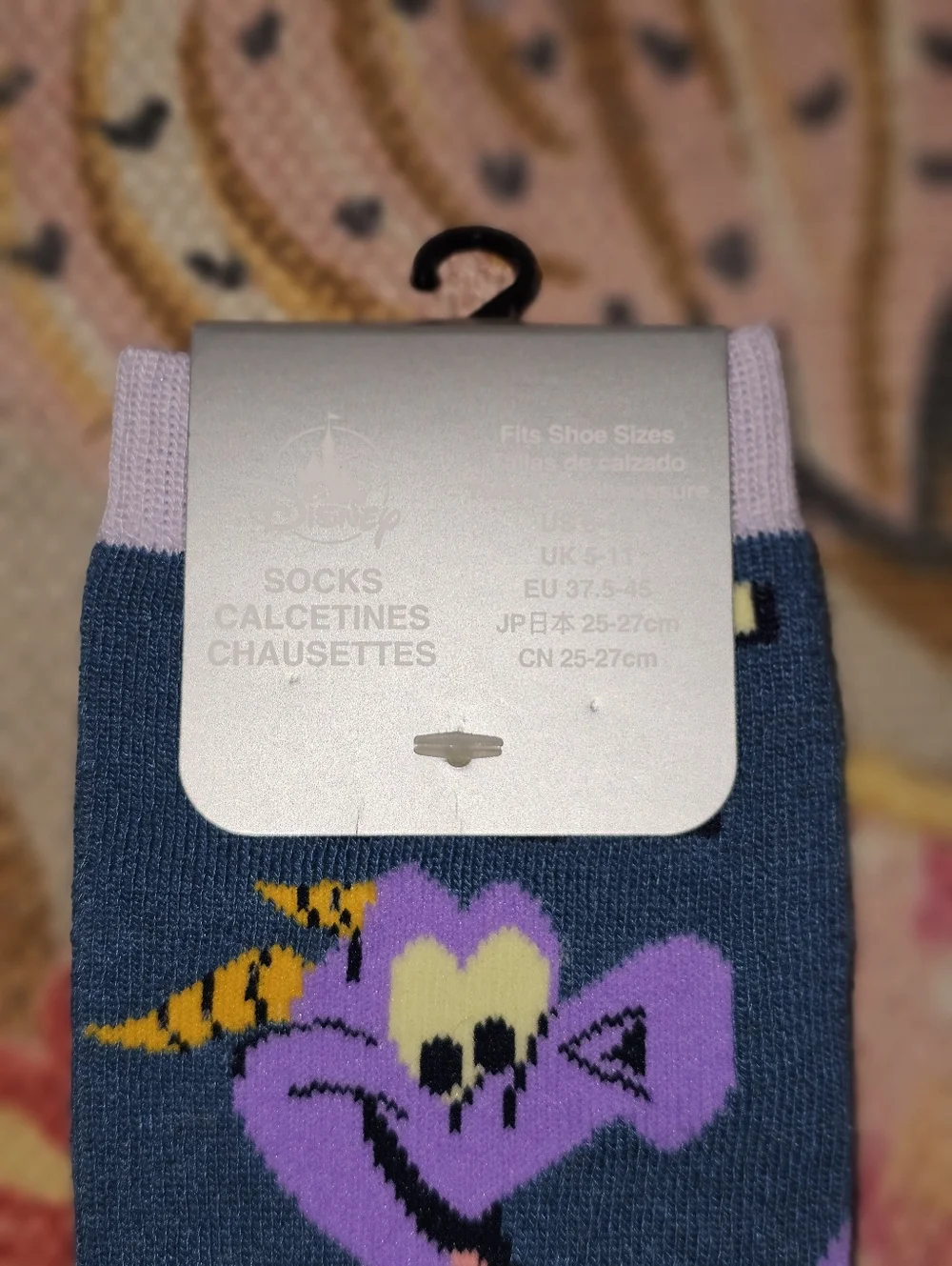 NWT Disney Unisex Purple Figment & Light String Crew Socks - 3-Pack 9-12M 10-13W